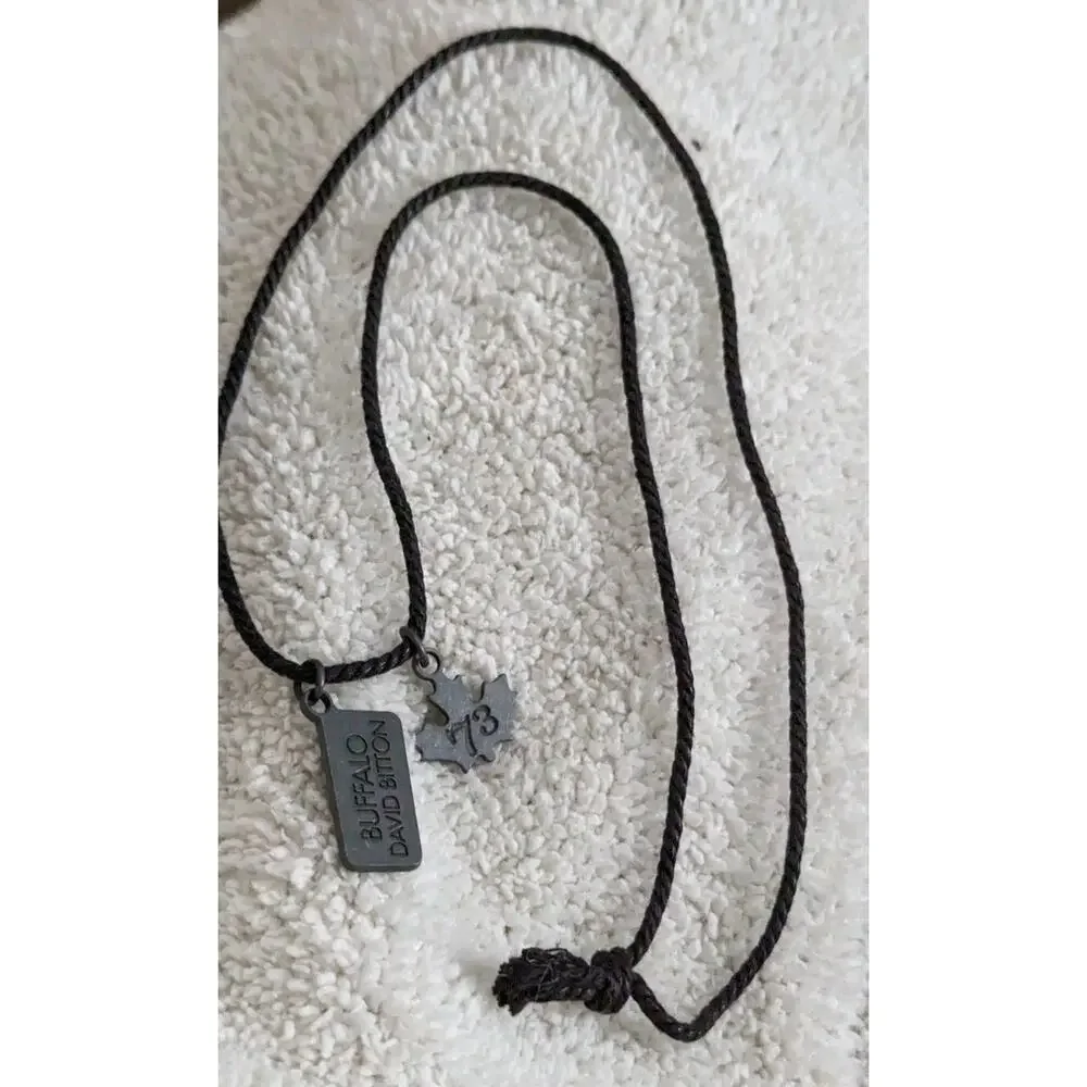 Buffalo David Bitton Y2K Grunge Cord Necklace Dog Tag Maple Leaf Charm Mens VtG